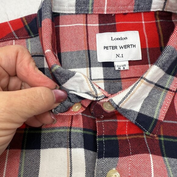 Peter Werth London Cotton Flannel Shirt Red Plaid Cabinecore Cozy Shirt Mens S - Picture 4 of 11